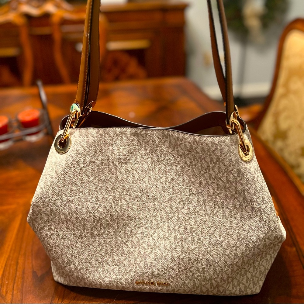 Michael Kors white and brown purse